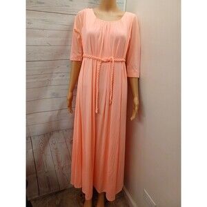 Vtg Fith Avenue Robes  Nightgown Nylon Long Flowy Gown Peach Sz S